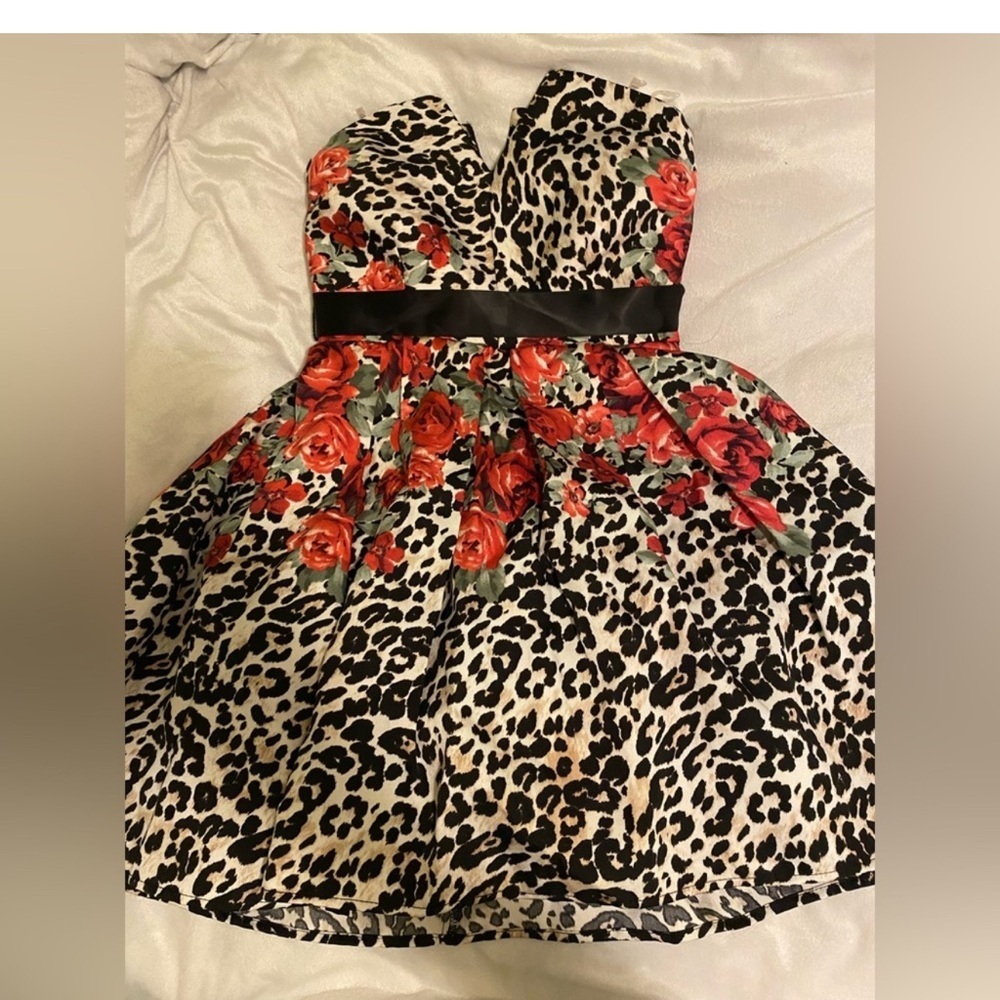Teeze Me Strapless Dress with Bold Print